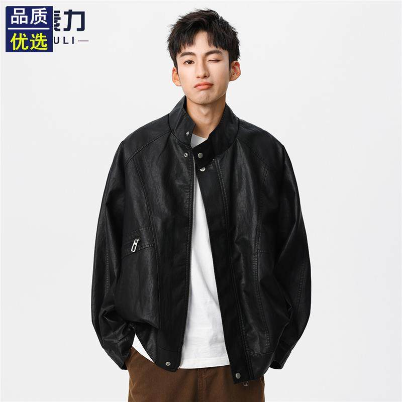 复古皮衣外套男式高级感水洗PU皮痞帅美式休闲美拉德摩托机车夹克