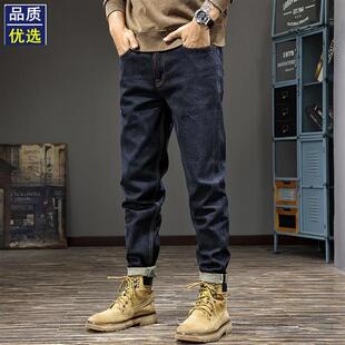 微锥长裤 男秋冬复古重磅水洗潮牌修身 高端赤耳丹宁原色牛仔裤 美式