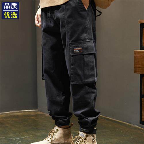 纯棉休闲裤男士时尚品牌宽松大尺寸魔术贴打底裤秋季新美国后宫工