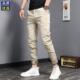 男修身 弹力小脚裤 2025春季 新款 裤 九分休闲裤 潮流美式 子 卡其色韩版