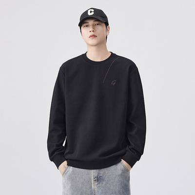 高端美式重磅刺绣卫衣男秋季新款