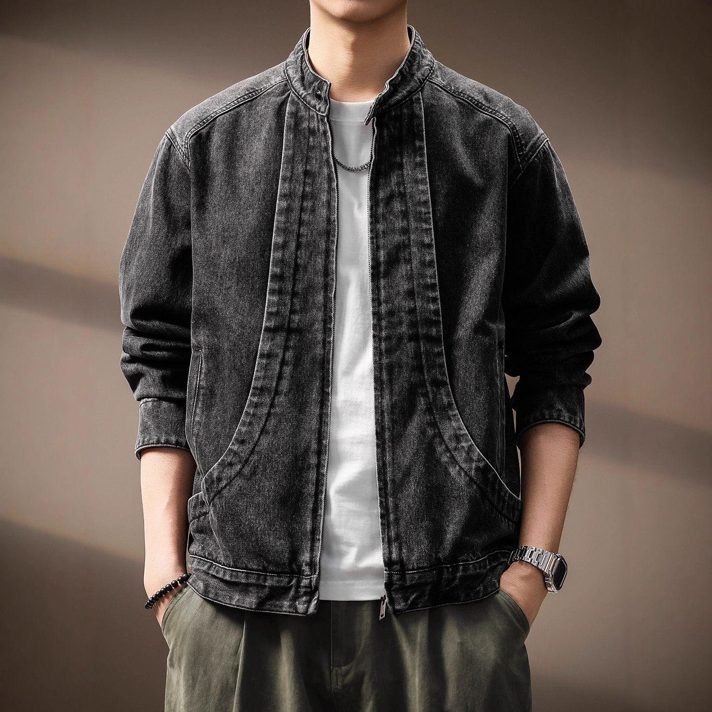 高端复古工装立领男外套