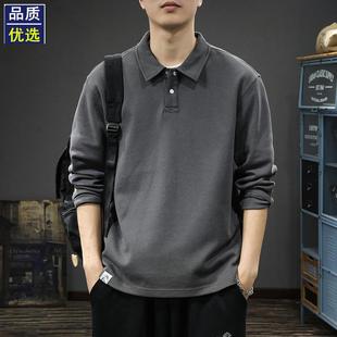 春秋新款 高级感纯色长袖 T恤男Polo衫 2025打底潮牌带领上衣翻领衫