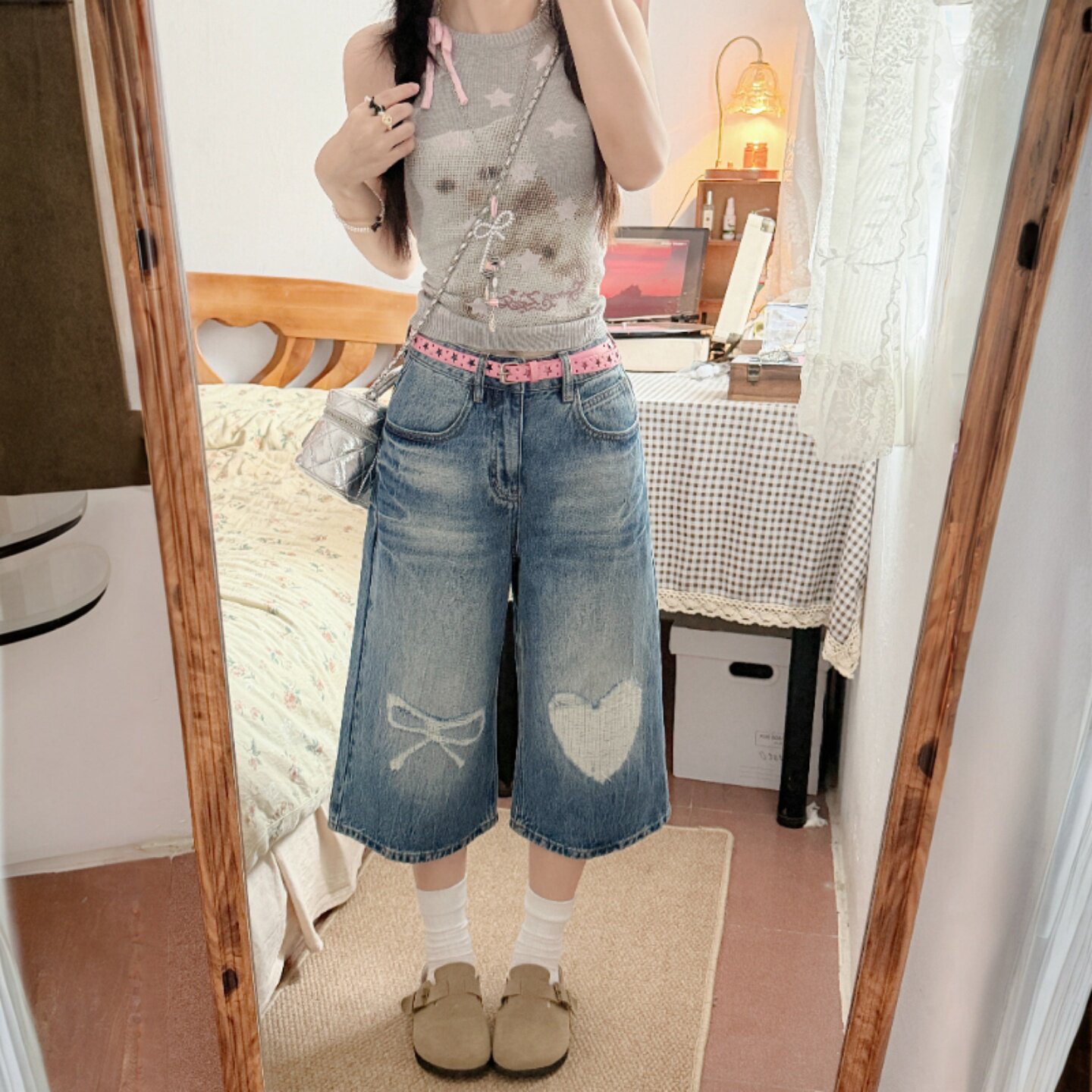 时尚休闲百搭水洗牛仔七分裤女款