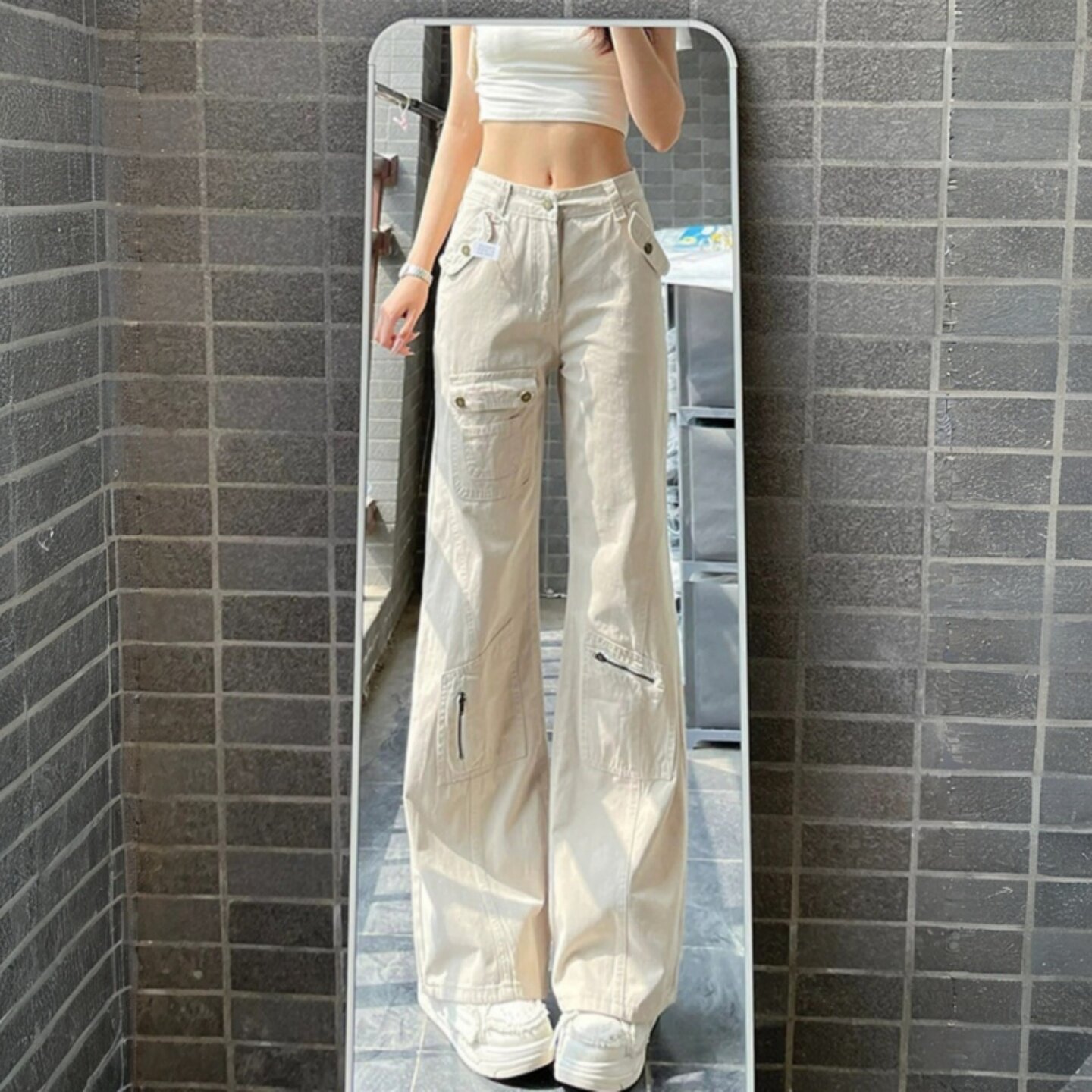 复古高腰显瘦阔腿微喇牛仔裤女