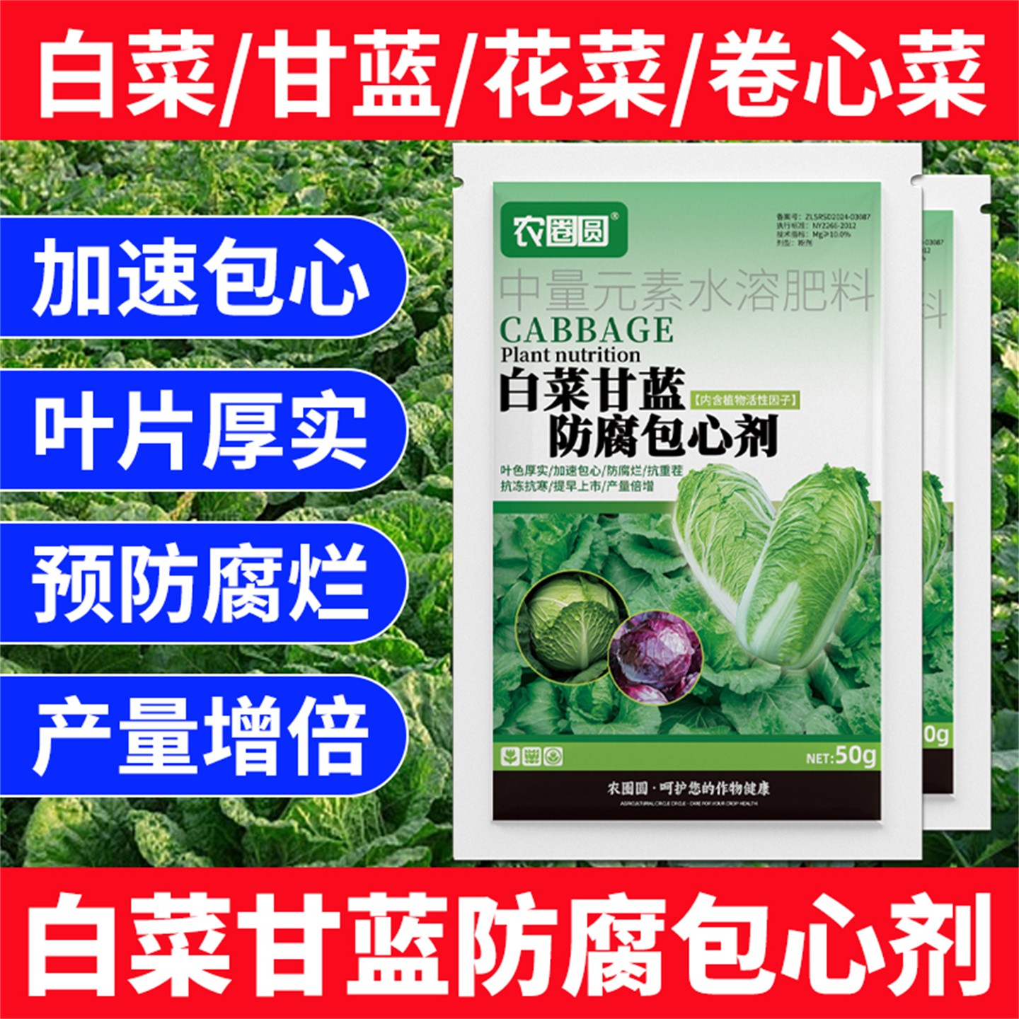 正品白菜防腐包心剂大白菜甘蓝包心菜花菜专用中量元素水溶叶面肥
