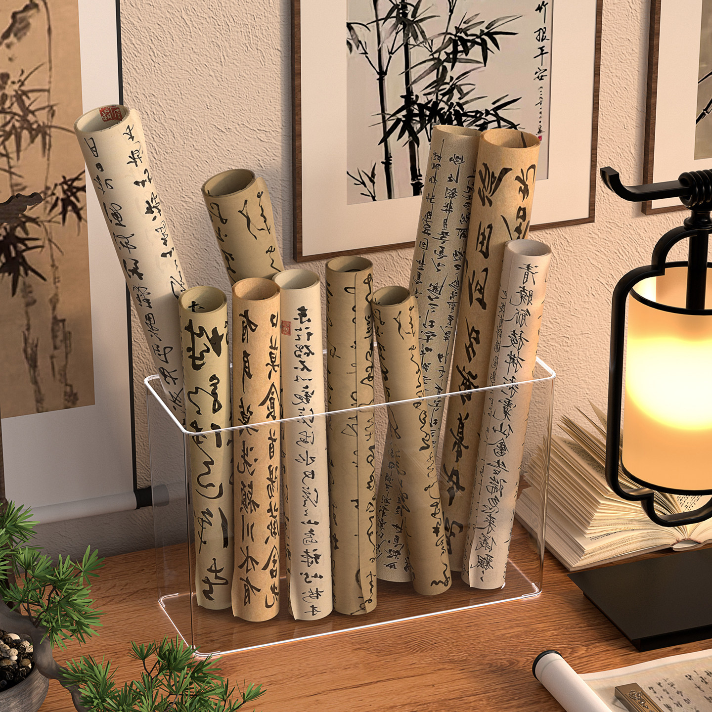 书法收纳桶书画作品毛笔字画卷轴筒透明大容量宣纸书法纸整理神器