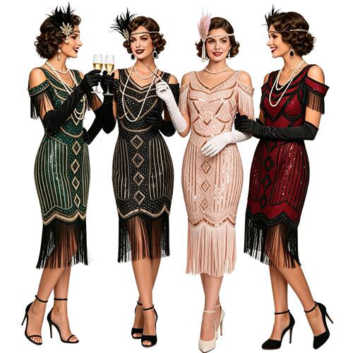 Great Gatsby Dresses 1920s复古S-4XL连衣裙大码亮片晚礼服聚会