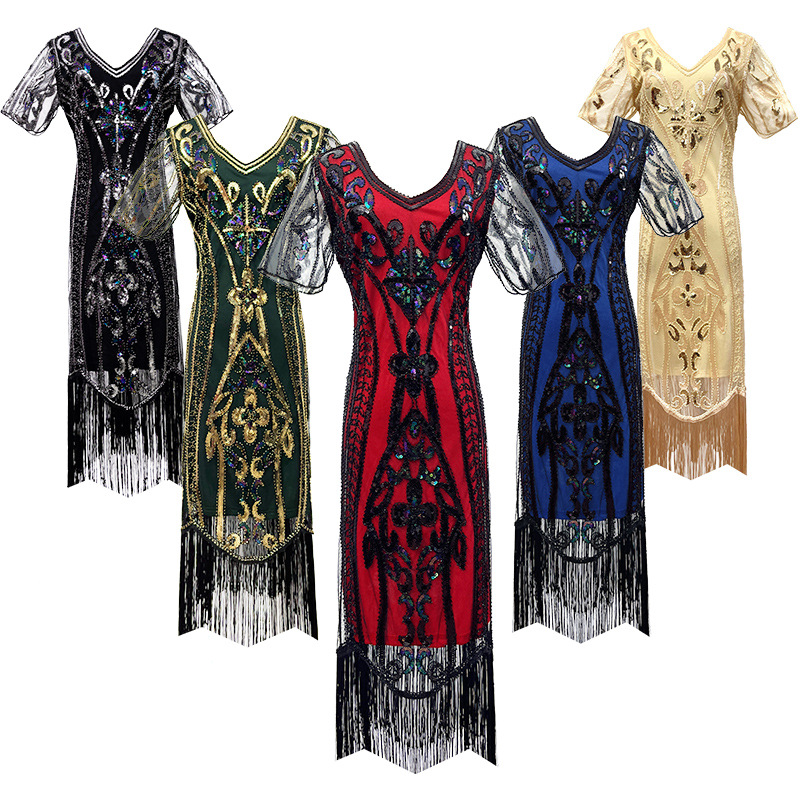 亚马逊1920S亮片流苏裙复古聚会晚宴礼服裙表演服了不起的盖茨比