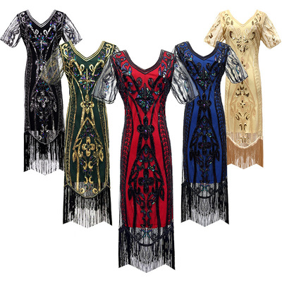 亚马逊1920S亮片流苏裙复古聚会晚宴礼服裙表演服了不起的盖茨比