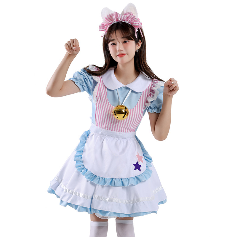 日系可爱蓝色性感猫咪女仆装lolita连衣裙咖啡厅女仆装工作制服装