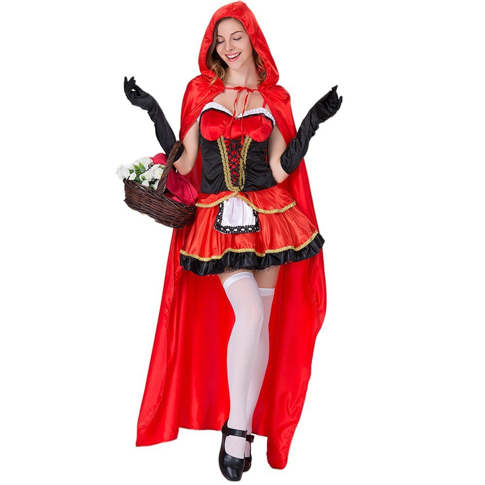 外贸欧美万圣节cos服装红色小红帽角色扮演演出服化妆舞会表演服
