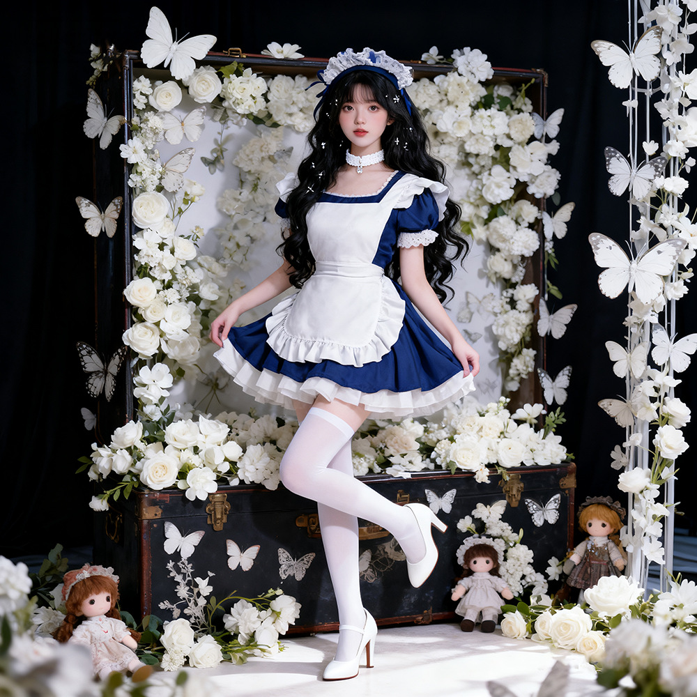 2025年天使女仆复刻绀色连衣裙可爱洛丽塔cosplay日系服套装