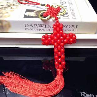 串珠成品编织十字架车挂饰品礼品汽车内饰后视镜挂件流苏挂饰