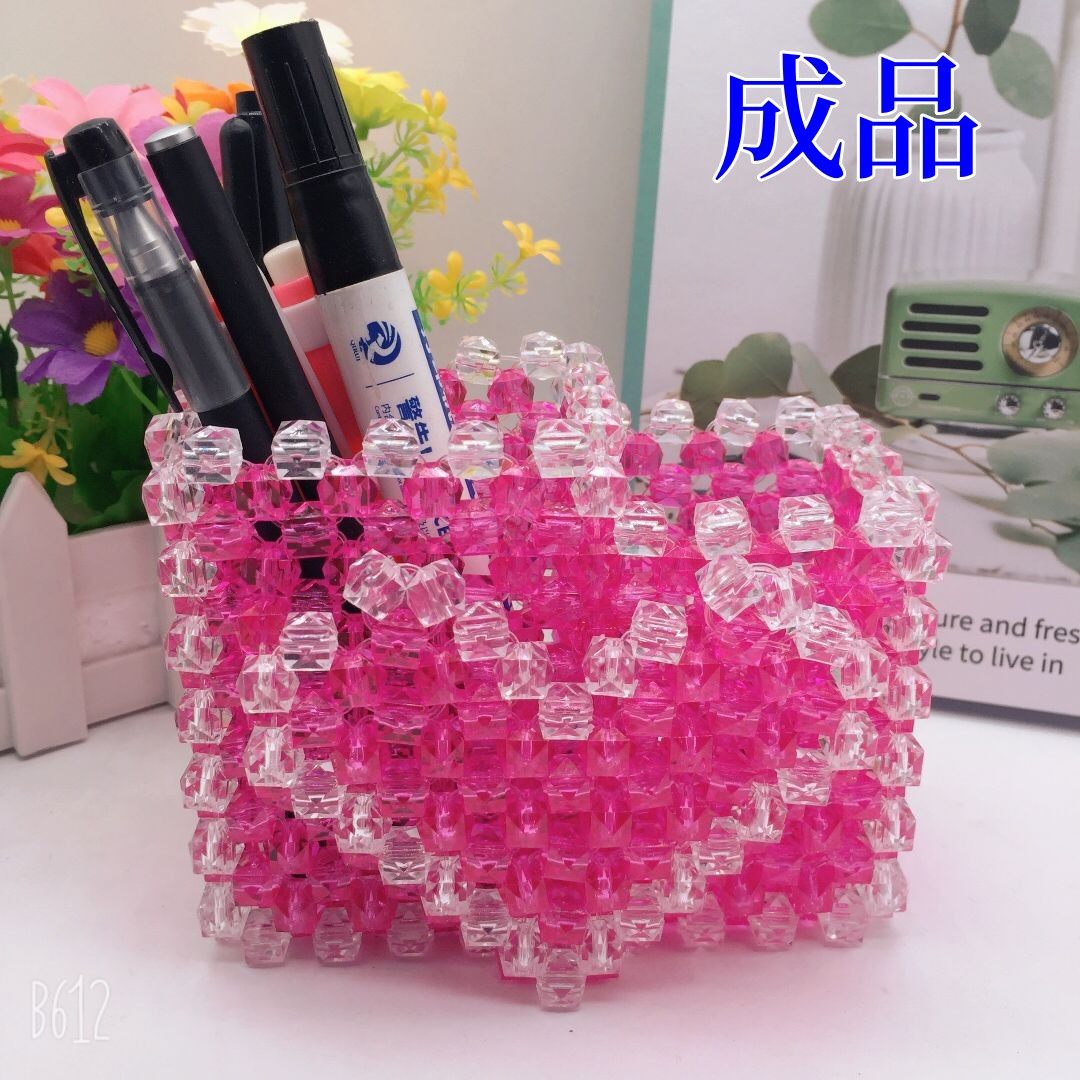 DIY手工串珠爱心心型双格笔筒成品 创意办公文具收纳用品节日礼品,家居饰品,装饰摆件,淘宝优惠券,粉丝福利购,淘宝优惠卷