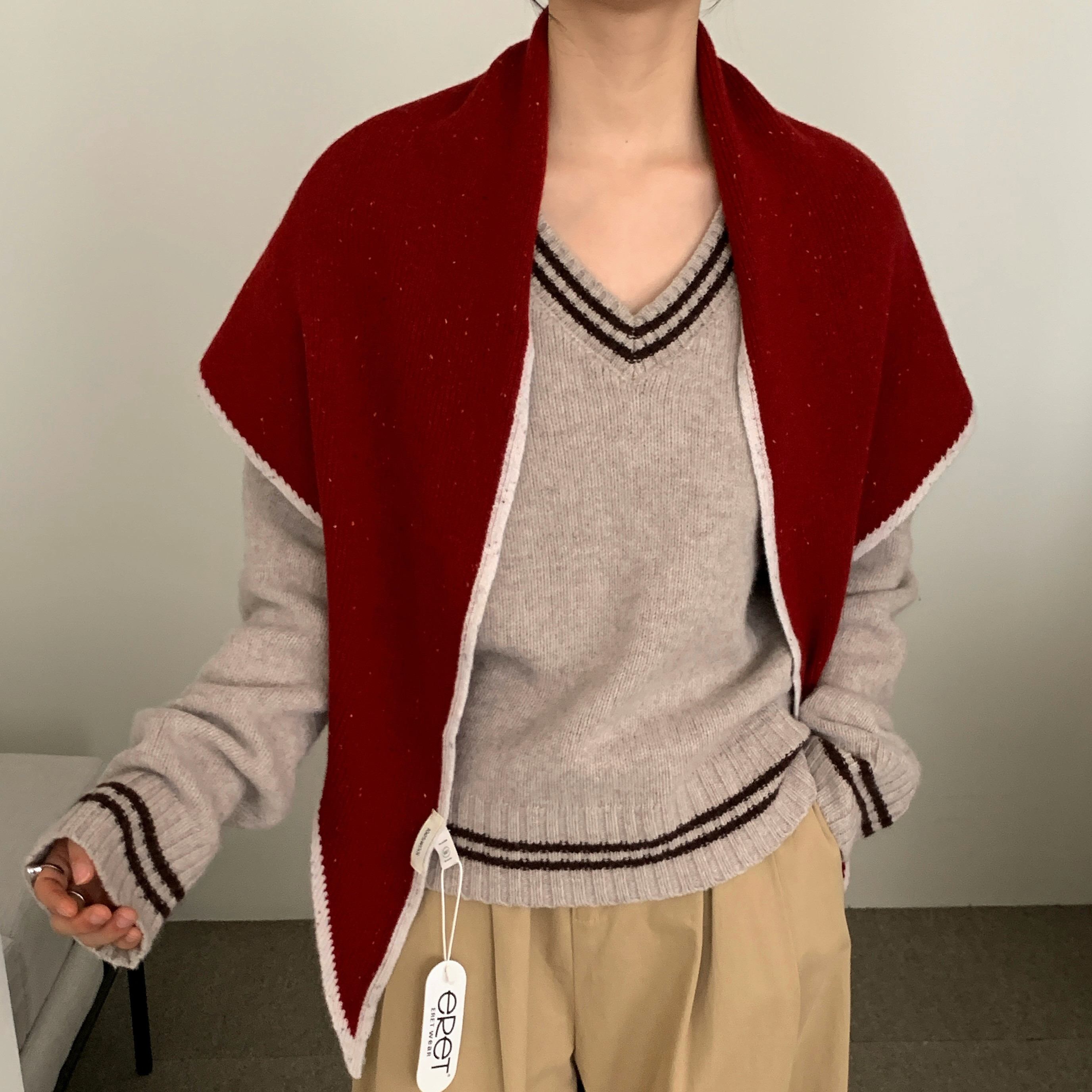 100%绵羊毛～日系拼色锁边披肩加大版保暖叠穿外搭男女减龄三角巾