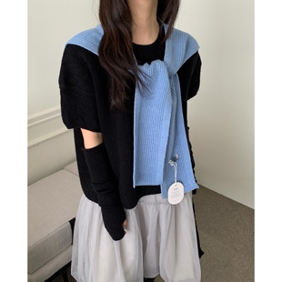 Carrier 春季新品～韩国m•eret针织平角披肩围脖假两件外搭保暖