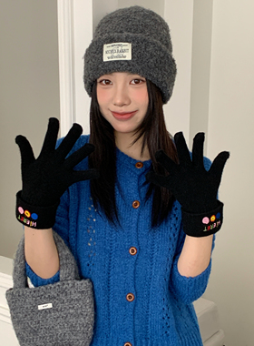 小苹果～韩国eret卡通刺绣针织手套情侣百搭冬季保暖学生骑行防寒