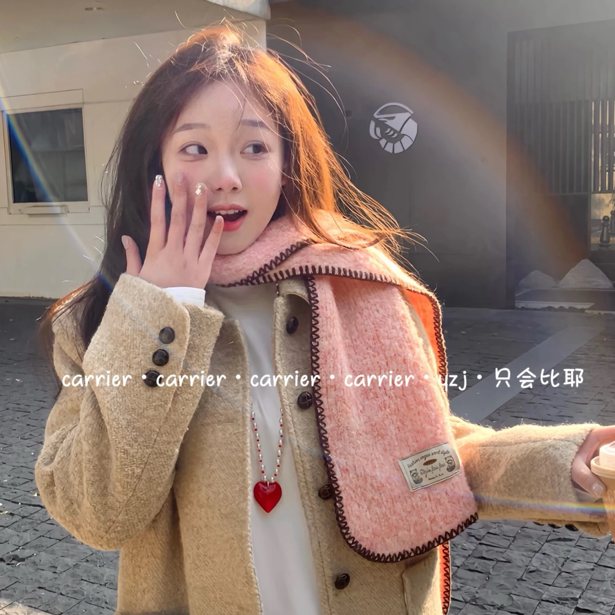 Carrier 韩国氛围感锁边羊毛围巾女冬季百搭保暖小众设计学生围脖