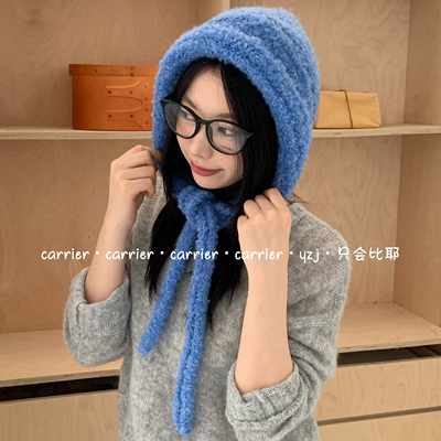 Carrier 韩系氛围感针织系带包头护耳帽子女秋冬保暖巴拉克拉法帽