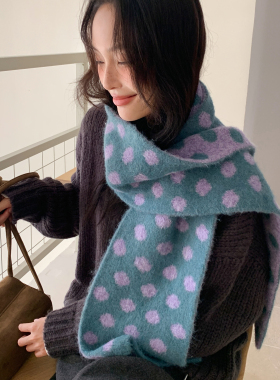 拉毛圆点～韩国m•eret小众设计感毛茸茸围巾女冬季保暖百搭围脖