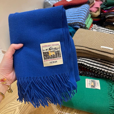 Carrier 韩国东大门克莱因蓝纯色围巾仿羊绒披肩两用流苏情侣围脖