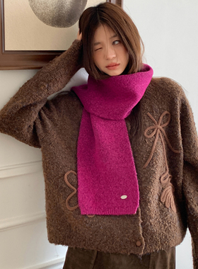 Carrier 超显白树莓紫～韩系金属小标软糯围巾多色百搭针织围脖女