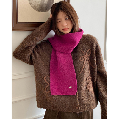 Carrier 超显白树莓紫～韩系金属小标软糯围巾多色百搭针织围脖女