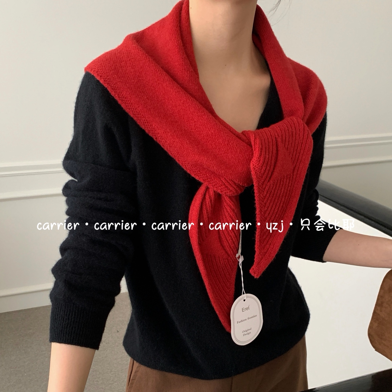 Carrier 韩系针织花瓣设计三角巾围巾纯色保暖外搭装饰叠穿披肩女