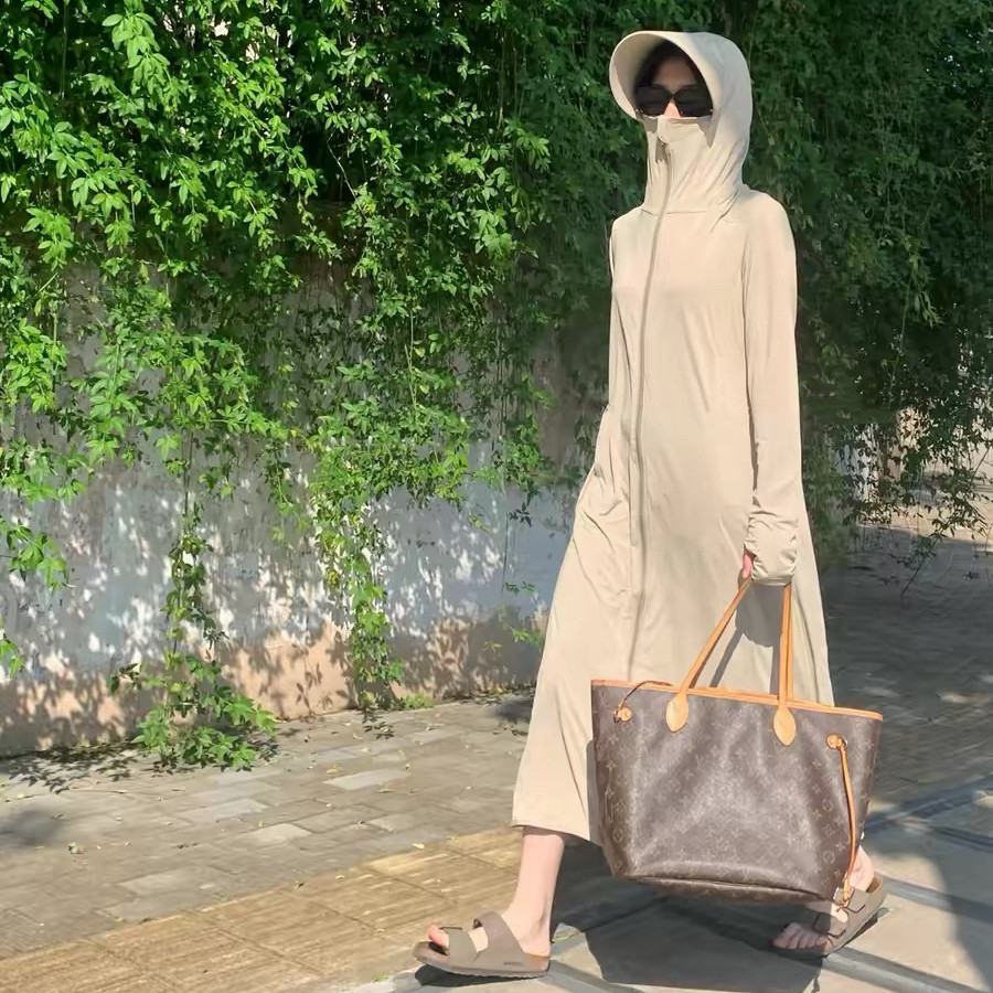 店铺甄选～原纱型UPF50+冰丝防晒衣长款全身防紫外电动车防晒服女