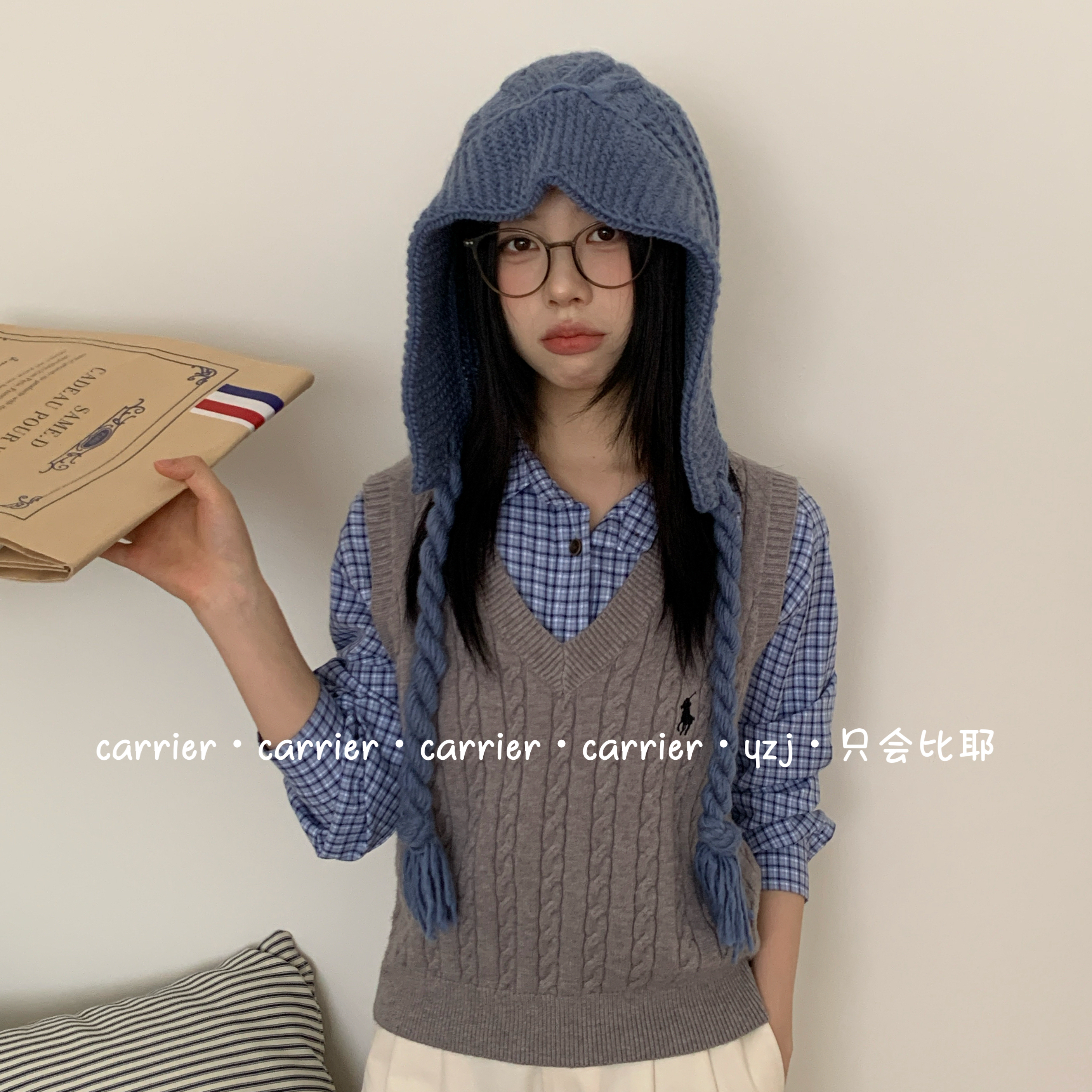 Carrier 韩国手工麻花拉法巴拉克拉法帽女秋冬百搭氛围感保暖帽子