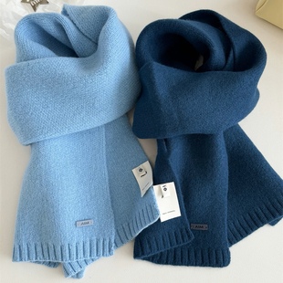 Carrier 澳洲100%羊毛wool纯色围巾皮标轻奢保暖高级感情侣款微博