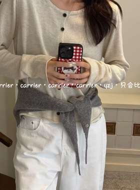 Carrier 韩国100%绵羊毛小狗纽扣三角巾百搭保暖亲肤披肩头巾屁帘