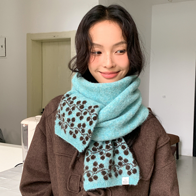 枝头的梅花～韩国小众设计师款针织围巾女秋冬百搭保暖氛围感围脖