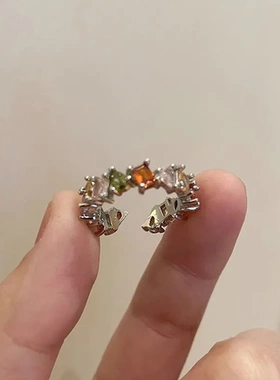 开口彩虹食指戒锆石个性戒指梦幻女设计小众指环潮高级感轻奢时尚