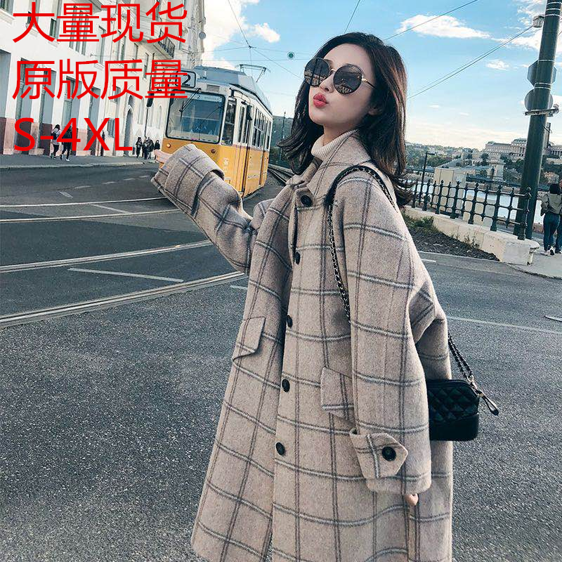 赫本风格子复古毛呢外套女中长款韩版2022秋冬季学生加厚呢子大衣