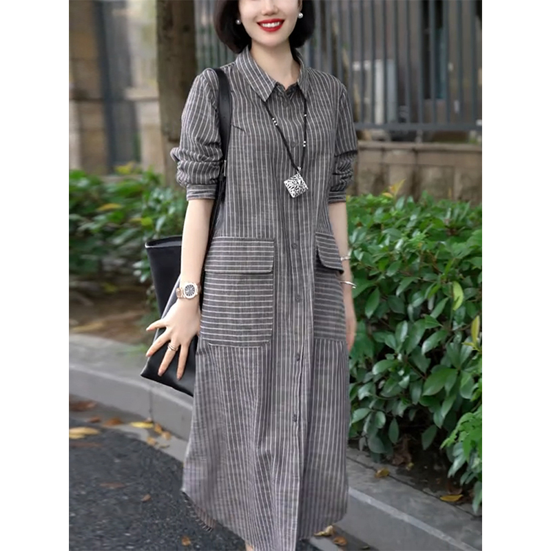 条纹衬衫连衣裙女秋装2023年新款