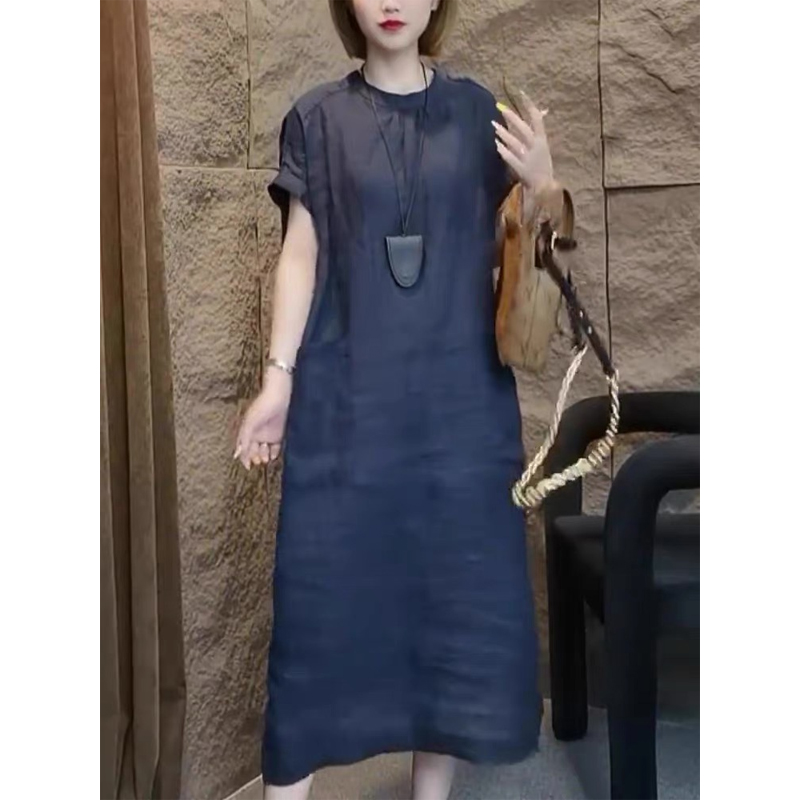 高端棉麻短袖连衣裙女2025夏季
