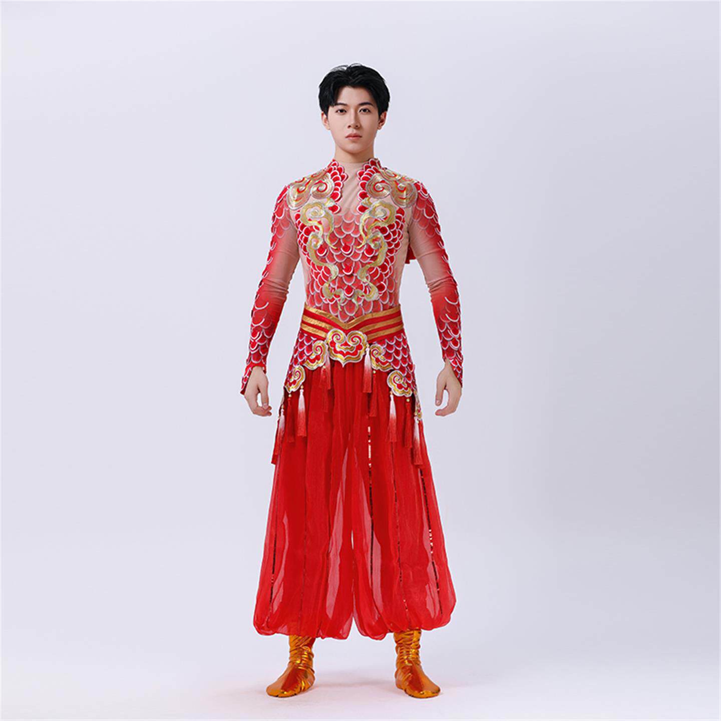 荃婉春节鼓舞龙腾男打鼓服演出服开场舞传统服饰舞蹈服开场歌舞