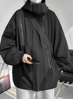 黑色三合一冲锋衣外套男春秋季2024新款薄款美式机能防水户外夹克