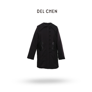 小众设计黑色爱心棉服长外套 2022F DELCHEN DCTY7291