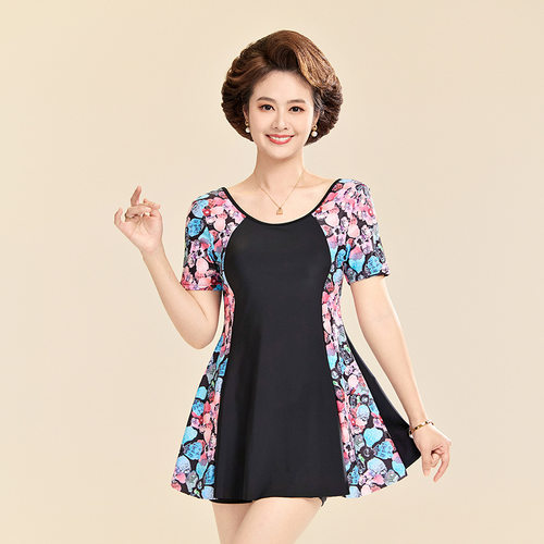 中老年妈妈泳衣女保守显瘦遮肚子2025新款加肥大码胖mm泡温泉泳装