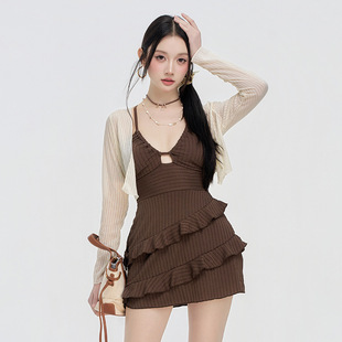 保守遮肚显瘦性感韩国ins风泡温泉游泳装 泳衣女连体裙式 2026新款