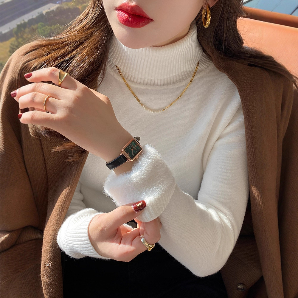 高领毛衣女加绒加厚2025秋冬新款一体水貂绒内搭上衣打底衫女冬厚