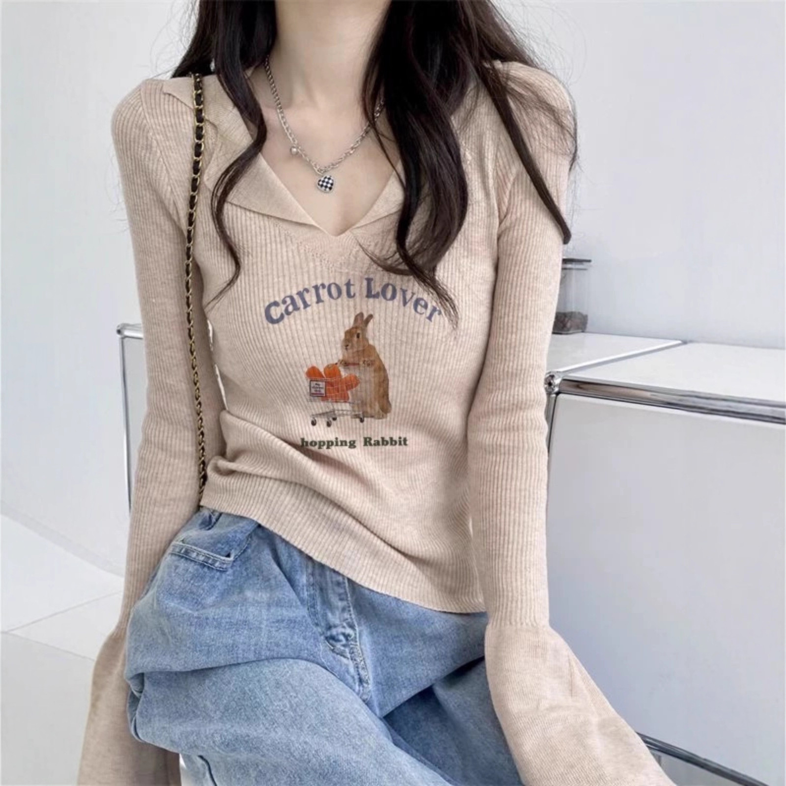 欧货修身POLO领长袖上衣女2025新款秋冬季内搭软糯毛衣针织打底衫