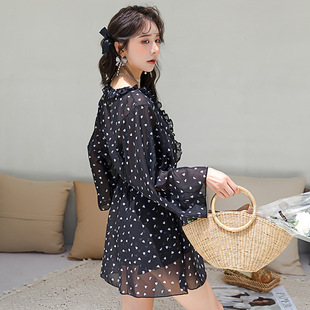 泡温泉泳装 泳衣女大码 胖mm仙女范遮肚显瘦保守分体三件套裙式