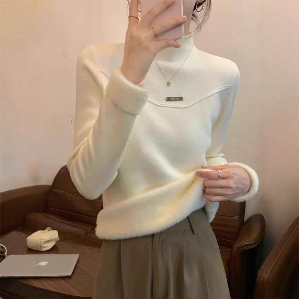 半高领打底衫女2025新款秋冬内搭高级感修身毛衣加绒加厚针织上衣
