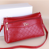 多层拉链单肩包女小包包斜挎手机包女软皮菱格中年妈妈买菜大容量