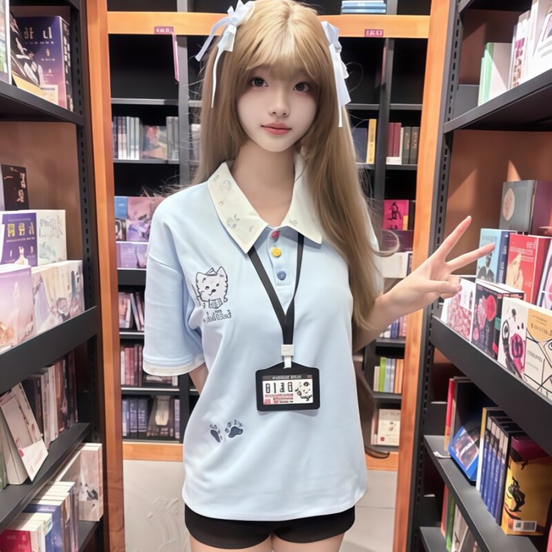 美式复古学院风刺绣狗狗polo衫上衣男女2026夏季大码宽松短袖t恤