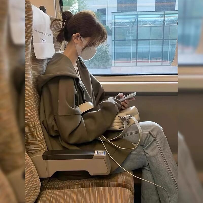 爆款小众纯色连帽卫衣女春秋韩系oversize外套宽松慵懒风薄款开衫